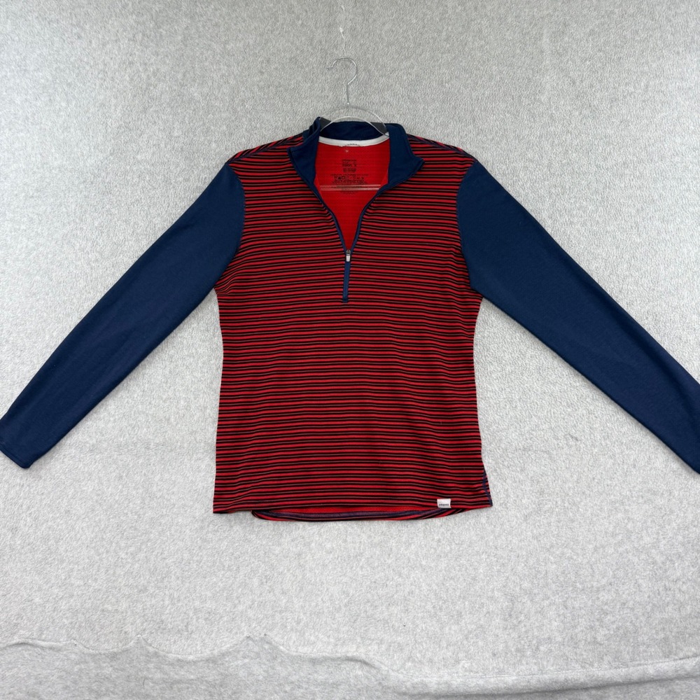 Patagonia Capilene Quarter Zip Pullover Womens Medium Red Blue Striped